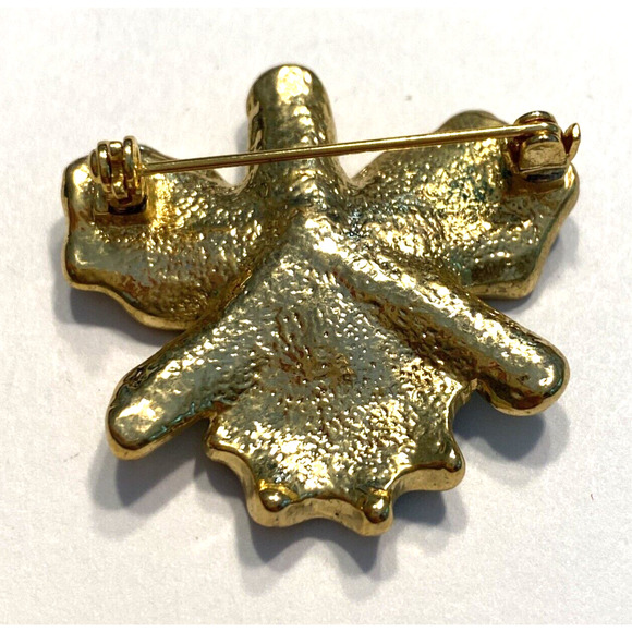 Vintage Gold Flower Brooch 1980’s Green & Blue Swirl Enamel Pin Naturalist Flora - Picture 3 of 7